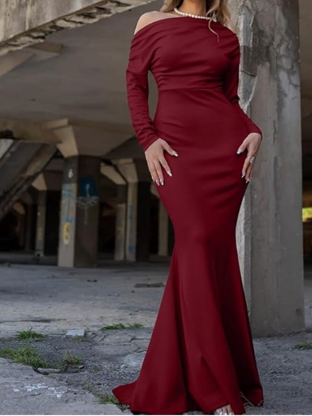 One-Shoulder Burgundy Mermaid Evening Dress